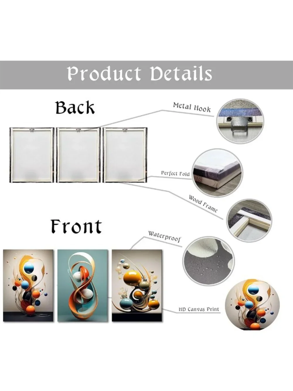3-Piece Modern Abstract Geometry Canvas Wall Art Set - 12x16in Decor